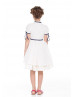 Ivory Cotton Flower Girl Dress With Navy Blue Ribbon